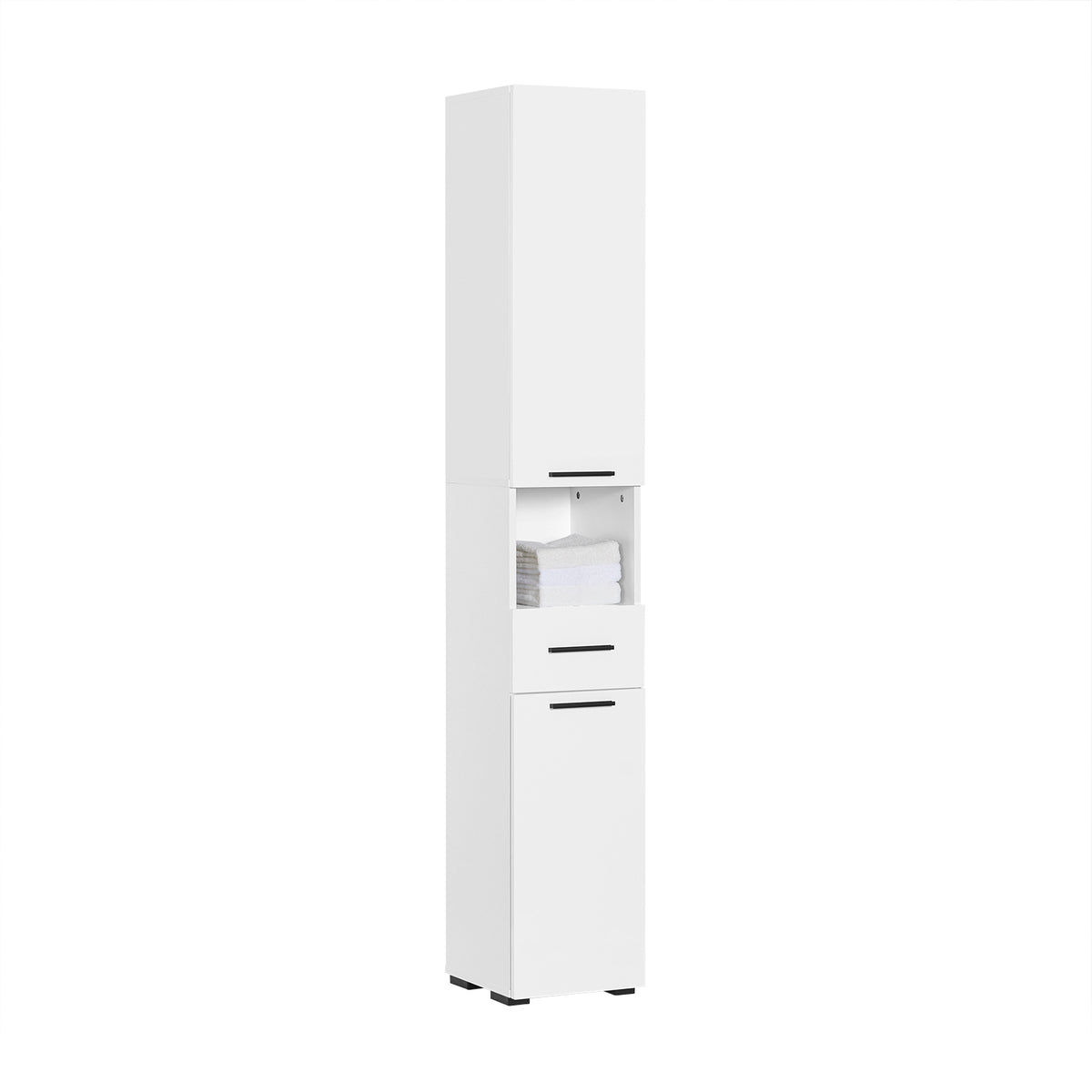SoBuy BZR166-W Meuble Colonne, Armoire de Rangement Placard de Rangement Étroite, 1 Tiroir, 2 Portes et 2 Étagères Réglables