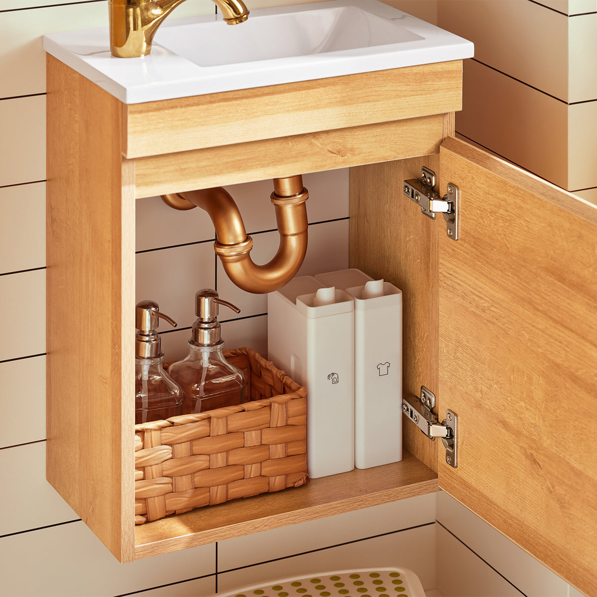 SoBuy BZR169-N Meuble Suspendu pour Lavabo Armoire de Salle de Bain avec Vasque Ensemble de Lavabo en céramique