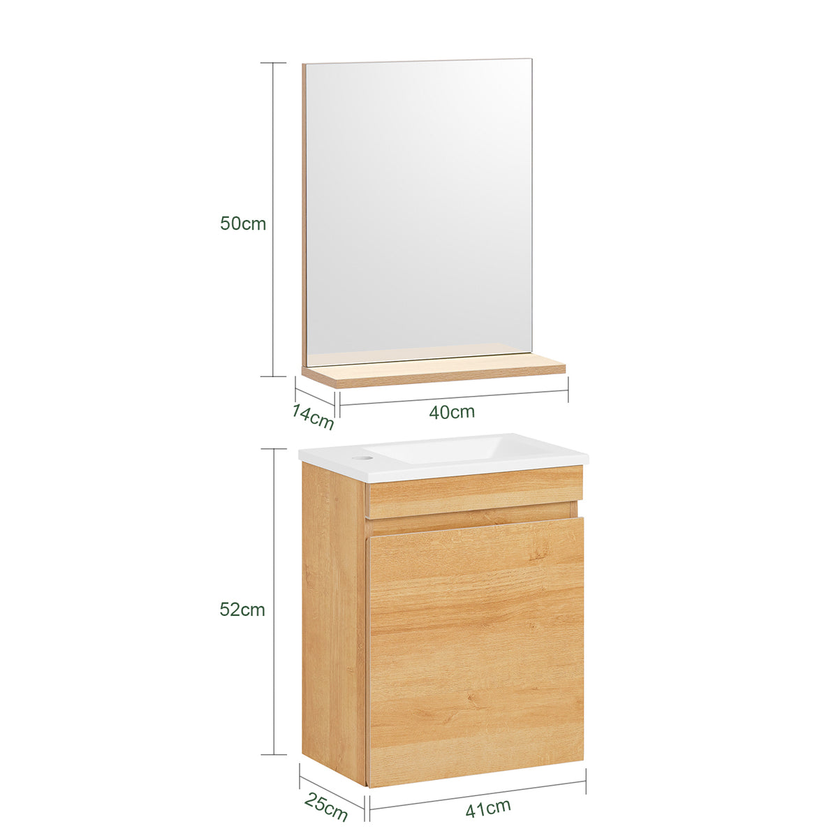 SoBuy BZR169-SET Mobilier suspendat pentru lavoar cu oglindă, Set mobilier baie cu lavoar din ceramică și oglindă