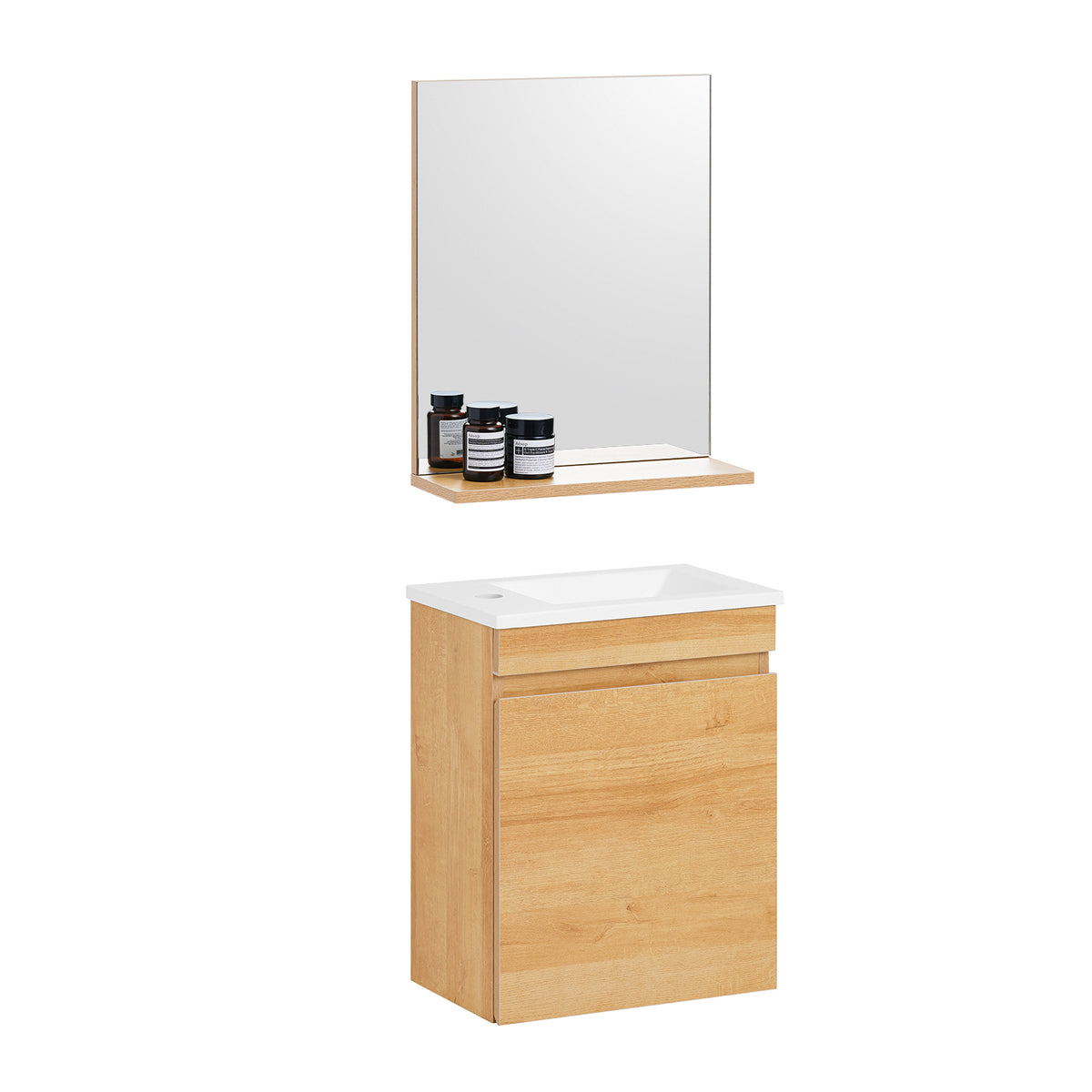 SoBuy BZR169-SET Meuble Suspendu pour Lavabo avec Miroir Meuble sous Vasque avec Miroir Ensemble de Lavabo en céramique avec