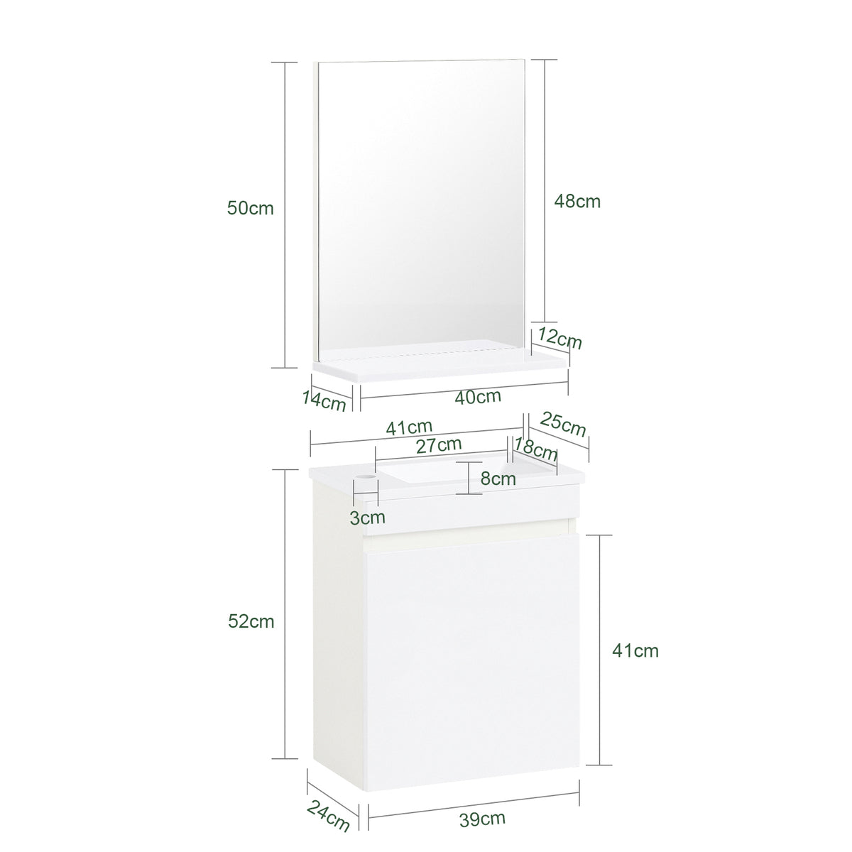 SoBuy BZR170-SET Meuble Suspendu pour Lavabo avec Miroir Meuble sous Vasque avec Miroir Ensemble de Lavabo en céramique