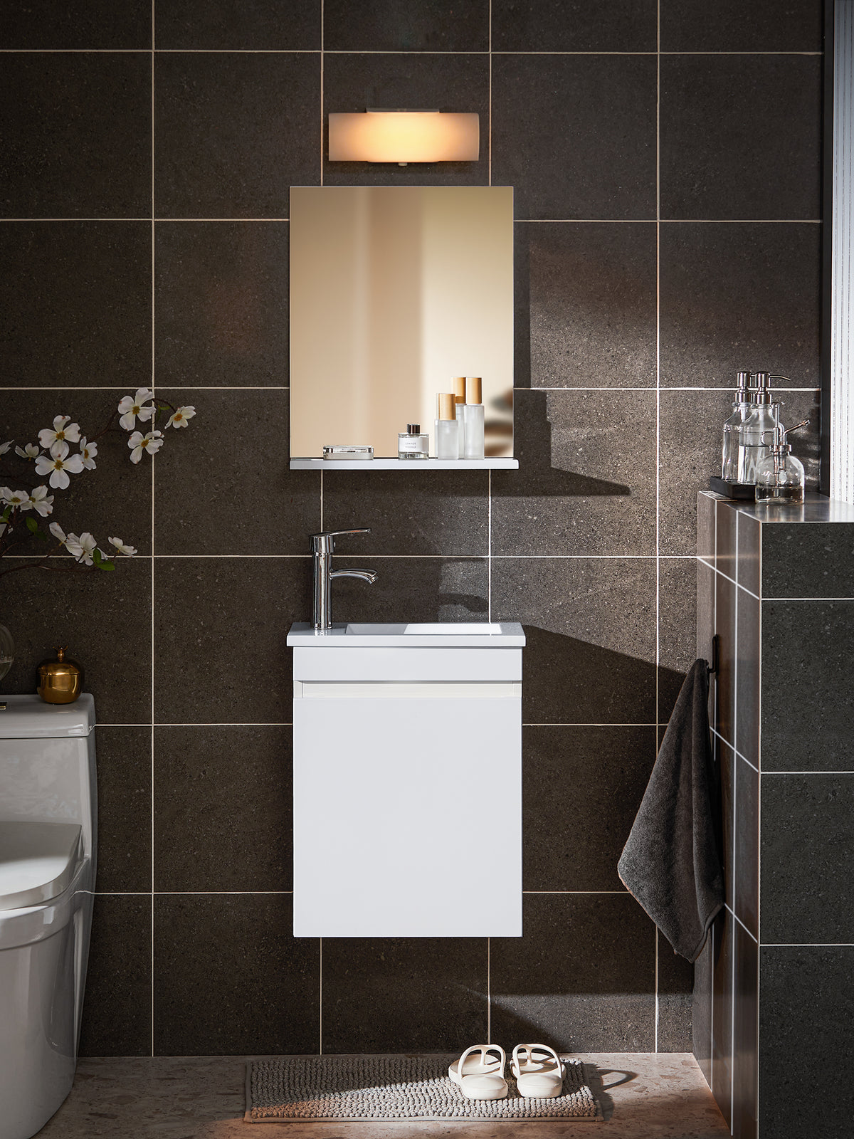 SoBuy BZR170-SET Meuble Suspendu pour Lavabo avec Miroir Meuble sous Vasque avec Miroir Ensemble de Lavabo en céramique