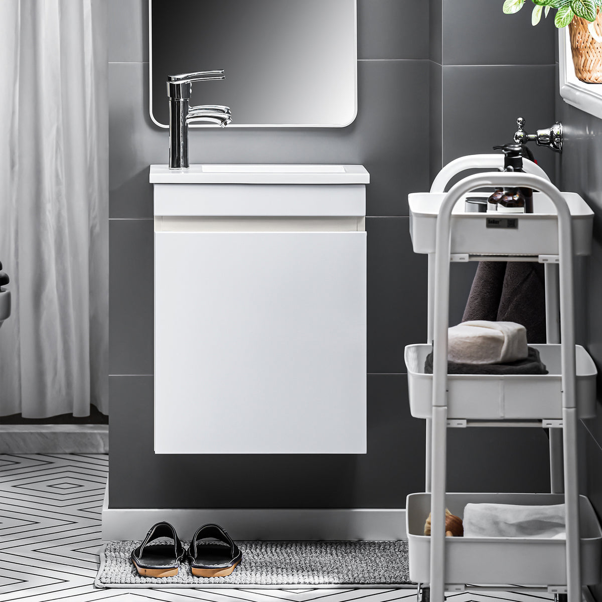 SoBuy BZR170-W Meuble Suspendu pour Lavabo Armoire de Salle de Bain avec Lavabo ,avec Vasque Ensemble de Lavabo en céramique