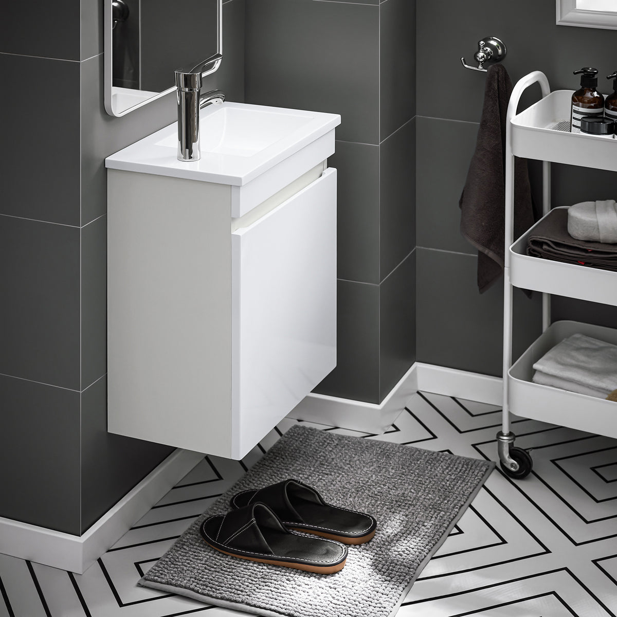 SoBuy BZR170-W Meuble Suspendu pour Lavabo Armoire de Salle de Bain avec Lavabo ,avec Vasque Ensemble de Lavabo en céramique