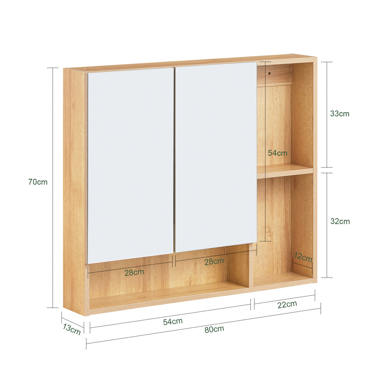 SoBuy BZR177-N Dulap de perete cu oglindă, Dulap de depozitare, Dulap înalt cu 2 uși, Raft reglabil, 80x13x70 cm