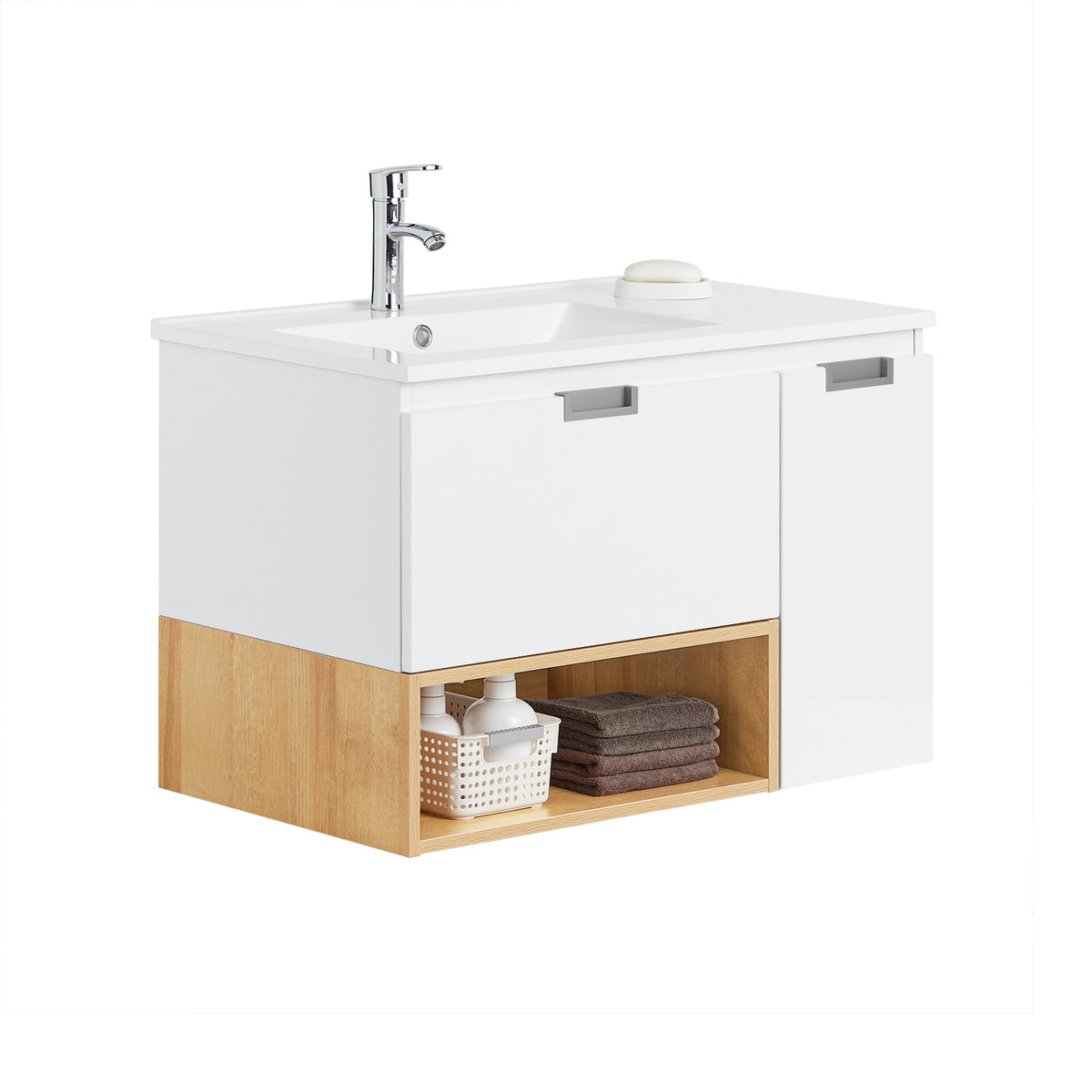 SoBuy BZR178-WN Meuble Suspendu pour Lavabo Armoire de Salle de Bain avec Lavabo Meuble Salle de Bain avec Vasque Ensemble de