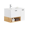 SoBuy BZR178-WN Dulap Suspendat pentru Chiuvetă, Dulap de Baie cu Lavoar, Set de Chiuvetă din Ceramică, 1 Sertar și 1 Ușă, Alb-Natur, 80x46x54cm