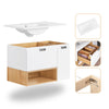 SoBuy BZR178-WN Dulap Suspendat pentru Chiuvetă, Dulap de Baie cu Lavoar, Set de Chiuvetă din Ceramică, 1 Sertar și 1 Ușă, Alb-Natur, 80x46x54cm