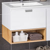 SoBuy BZR178-WN Dulap Suspendat pentru Chiuvetă, Dulap de Baie cu Lavoar, Set de Chiuvetă din Ceramică, 1 Sertar și 1 Ușă, Alb-Natur, 80x46x54cm