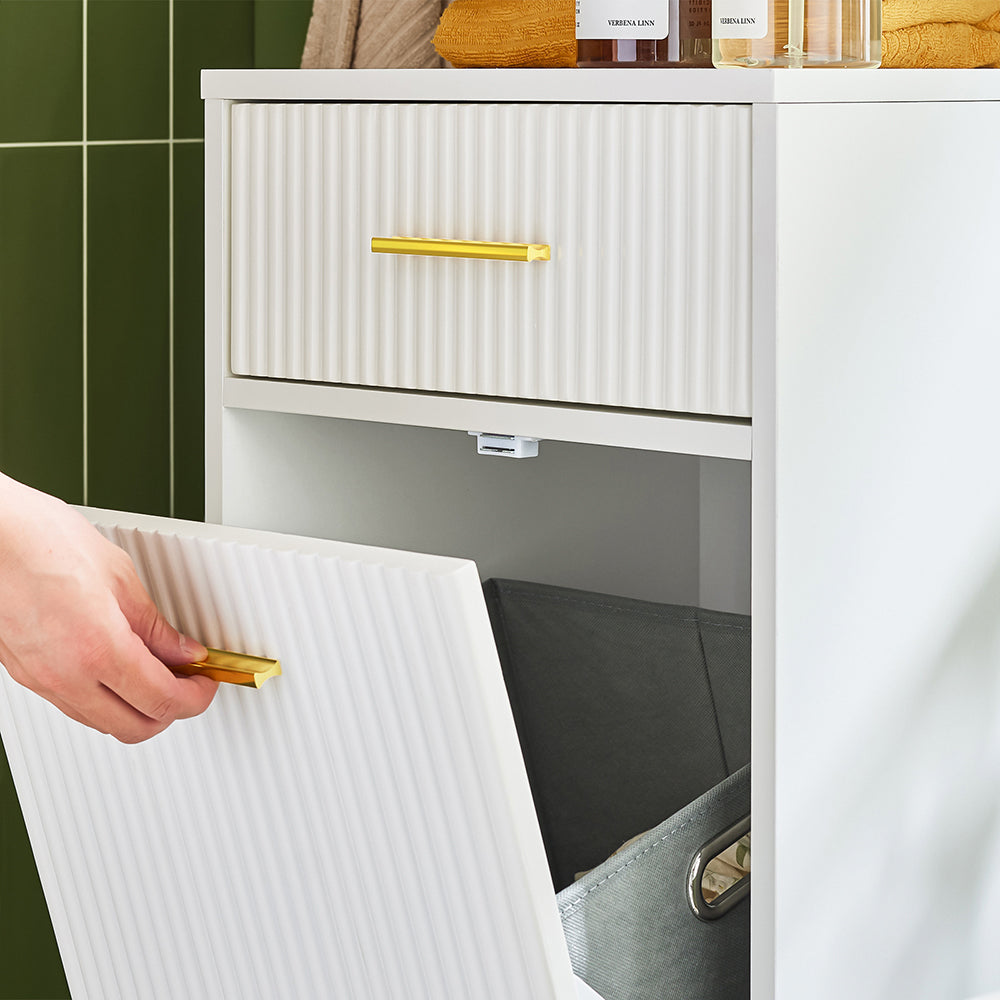 SoBuy BZR180-W Meuble Salle de Bain avec Panier à Linge, 1 Tiroir et 1 Panier Amovible, pour Salle de Bain et WC, Rangement Optimisé – L40×P40×H95 cm, Blanc