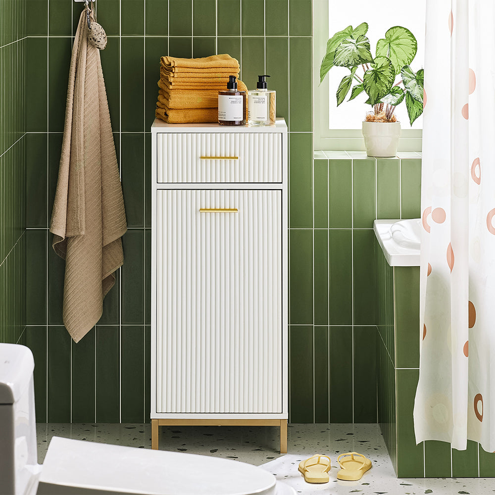 SoBuy BZR180-W Meuble Salle de Bain avec Panier à Linge, 1 Tiroir et 1 Panier Amovible, pour Salle de Bain et WC, Rangement Optimisé – L40×P40×H95 cm, Blanc