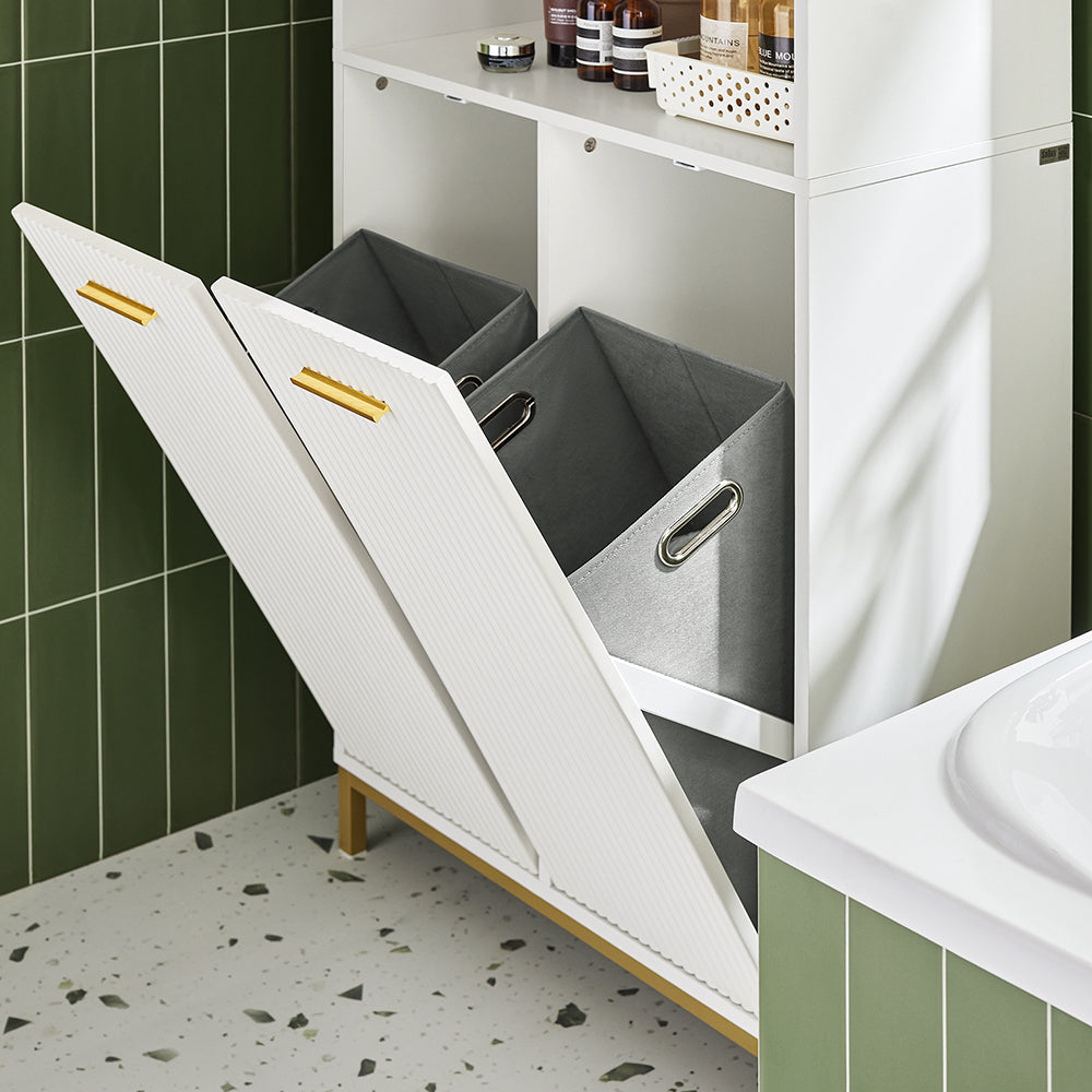 SoBuy BZR182-W Colonne Salle de Bain avec 2 Portes, 2 Paniers à Linge Amovibles et 3 Compartiments Ouverts, pour Salle de Bain et WC – L65×P32×H170 cm, Blanc