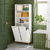 SoBuy BZR182-W Armoire de Salle de Bain Haute avec Sac à Linge, Colonne Meuble Salle de Bain avec 2 Portes, 2 Paniers à Linge Amovibles, 3 Compartiments Ouverts, 65x32x170 cm, Blanc