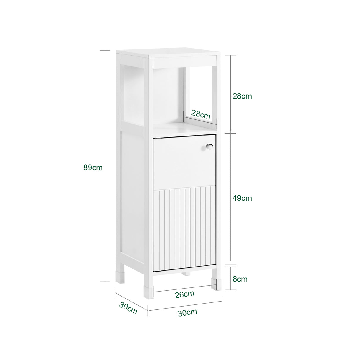 SoBuy BZR186-W Meuble Salle de Bain sous Lavabo, 30x30x89 cm, Meuble de Rangement Armoire WC Blanc, Design Slim, Idéal pour Petites Salles de Bain