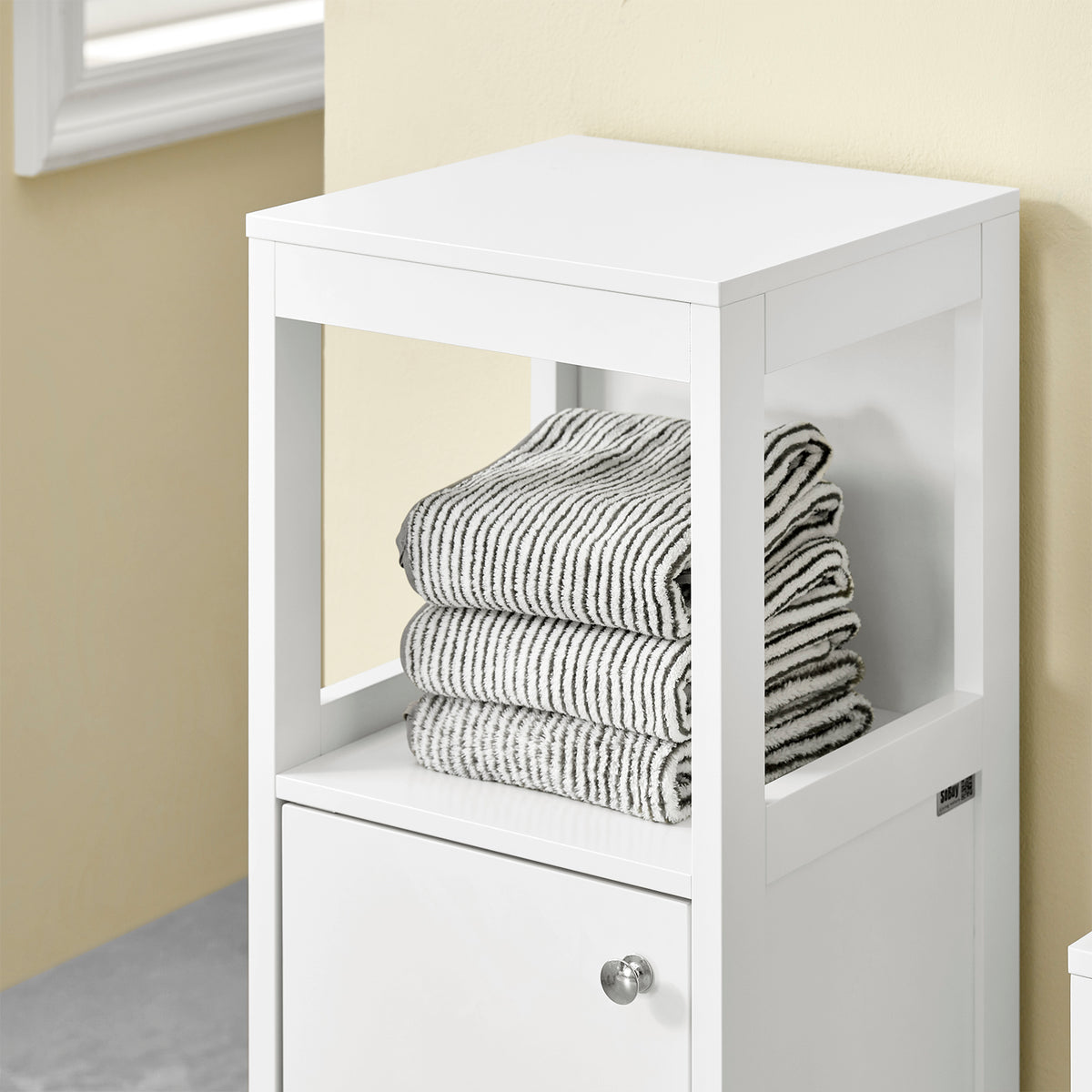SoBuy BZR186-W Meuble Salle de Bain sous Lavabo, 30x30x89 cm, Meuble de Rangement Armoire WC Blanc, Design Slim, Idéal pour Petites Salles de Bain