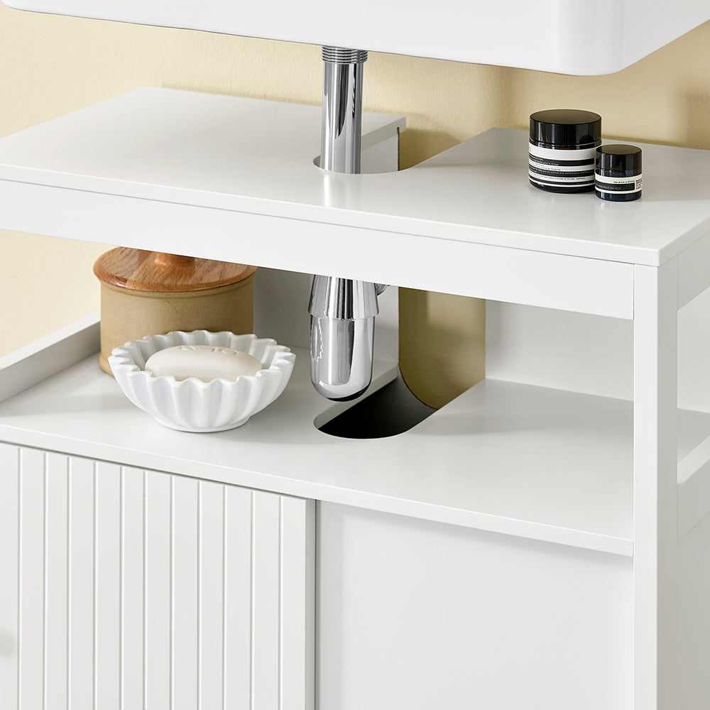 SoBuy BZR185-W Dulap sub chiuvetă, Dulap sub lavoar, Dulap de depozitare pentru baie, 2 rafturi, 2 uși glisante