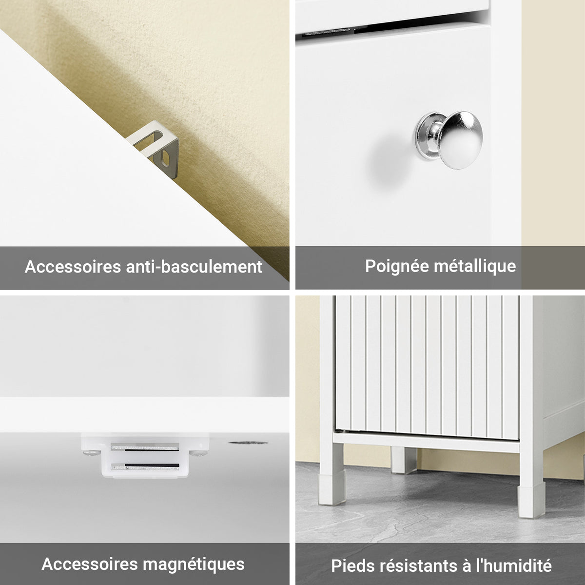 SoBuy BZR186-W Meuble Salle de Bain sous Lavabo, 30x30x89 cm, Meuble de Rangement Armoire WC Blanc, Design Slim, Idéal pour Petites Salles de Bain
