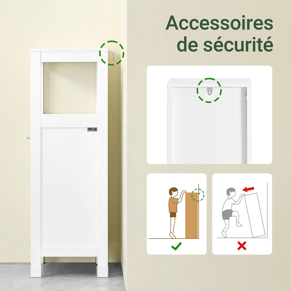 SoBuy BZR186-W Meuble Salle de Bain sous Lavabo, 30x30x89 cm, Meuble de Rangement Armoire WC Blanc, Design Slim, Idéal pour Petites Salles de Bain