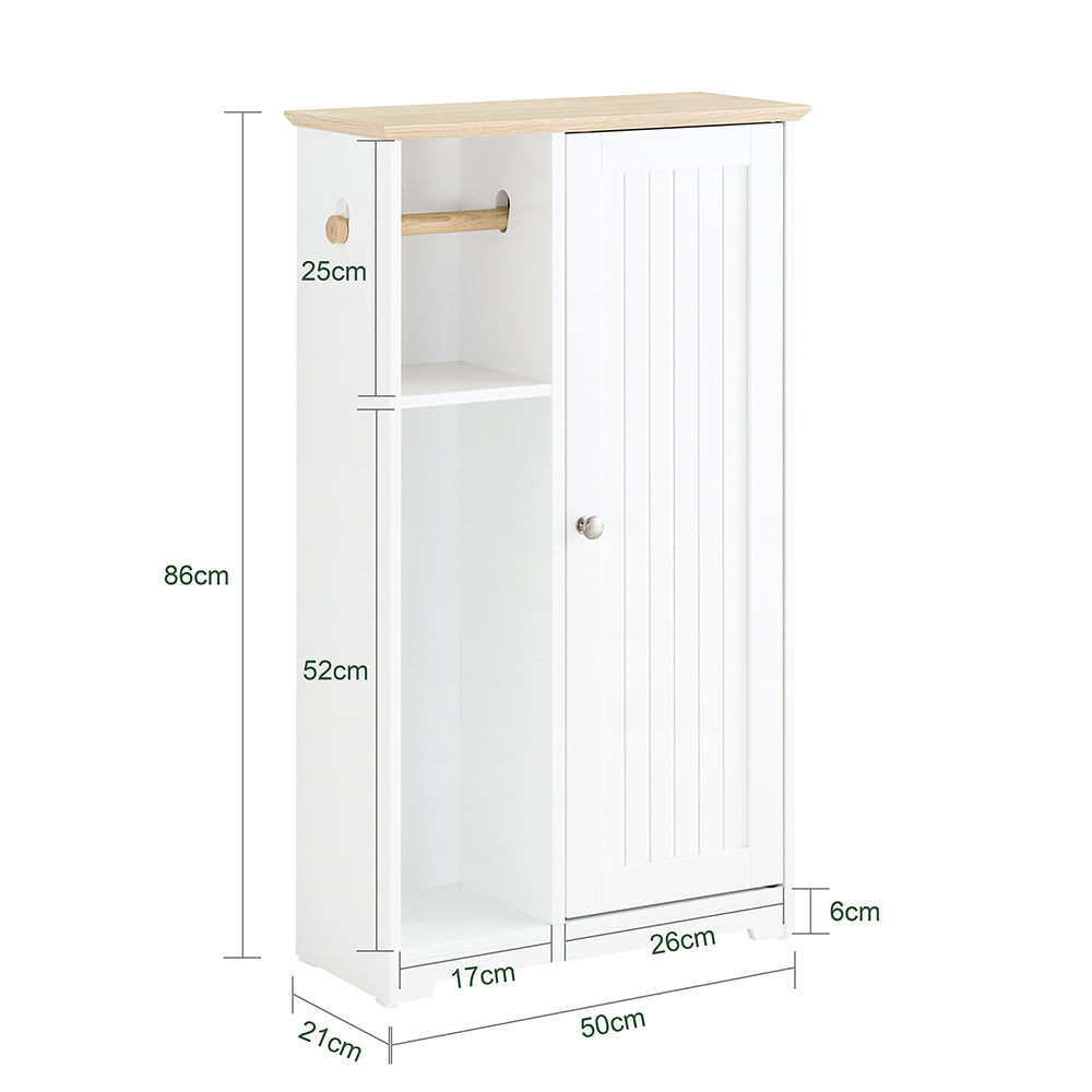 SoBuy BZR189-W Dulap de depozitare pentru baie Suport hârtie igienică Suport perie WC cu 1 ușă