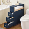 SoBuy BZR195-B Dulap de Depozitare Baie Îngust pe Roți, Suport Hârtie Igienică, Dulap Compact pentru Toaletă WC, 1 Raft Detașabil și 3 Sertare