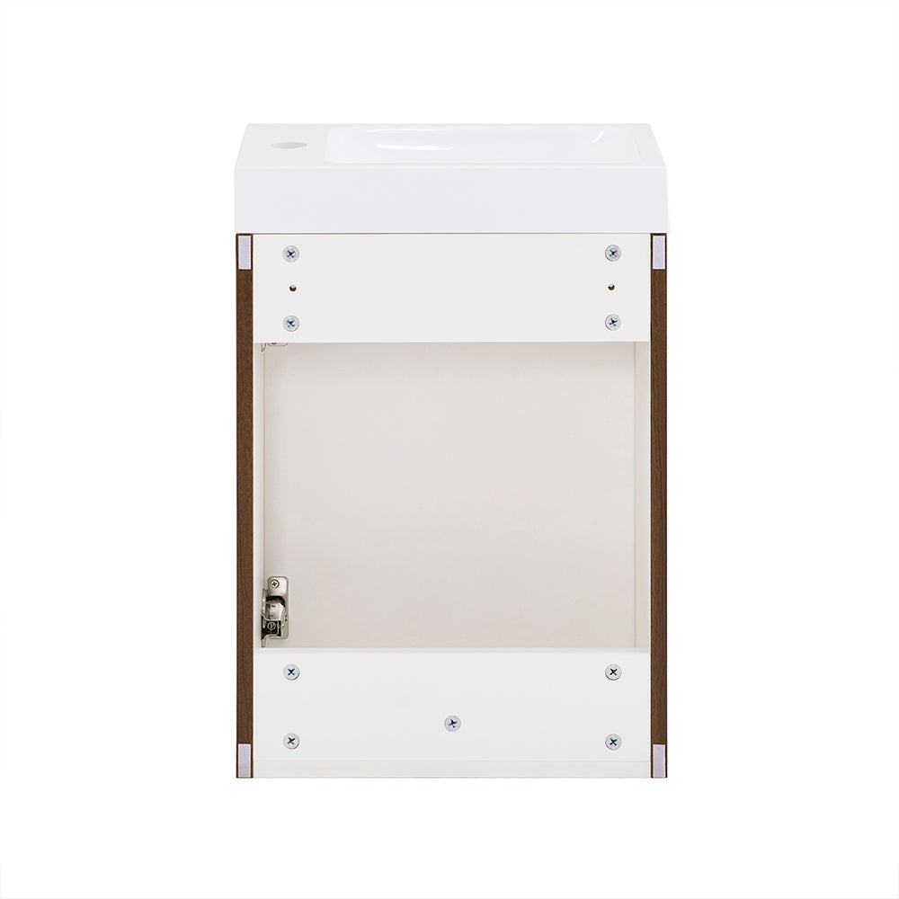 SoBuy BZR196-BR Mască suspendată pentru chiuvetă, din lemn închis la culoare, cu lavoar ceramic, ușă cu închidere soft-close fără mâner, raft, 15 kg – 40x22x56 cm