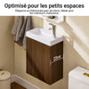Prévente SoBuy BZR196-BR Meuble Sous Vasque Suspendu Bois Foncé avec Lavabo Céramique, Porte Soft-Close Sans Poignée, Étagère, 15kg – 40x22x56 cm