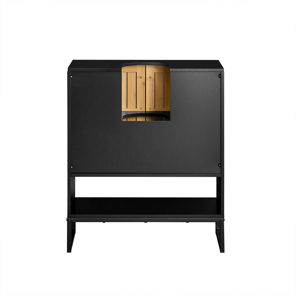 SoBuy BZR202-SCH Dulap sub chiuvetă baie 60 cm, mică unitate de depozitare din bambus și metal, dulap compact sub lavoar pentru toaletă sau baie mică