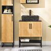 SoBuy Baie sublavabo mobilă 60 cm dulap de economisire a spațiului cu uși de bambus și picioare metalice vestiar modern sub chiuvetă de baie BZR202-SCH