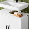 SoBuy BZR205-W Dulap sub chiuvetă baie 60 cm, Dulăpior de depozitare sub lavoar cu rafturi reglabile, Mobilier compact rezistent la umiditate din lemn, Alb