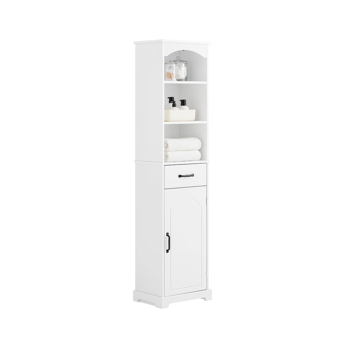 SoBuy BZR206-W Meuble Salle de Bain Haute, Colonne de Rangement Étroite avec Tiroir et Étagères Réglables, Armoire Salle de B