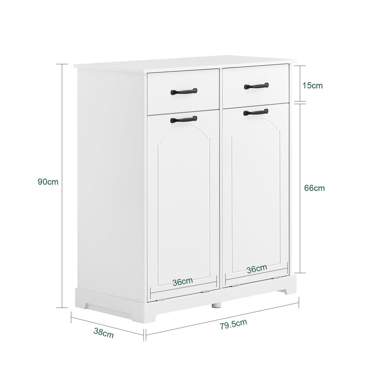 SoBuy BZR208-W Dulap de baie cu coș de rufe – Dulap de baie alb cu 2 coșuri detașabile și sertare, Dulap de depozitare din lemn pentru spălătorie, 79,5x38x90cm