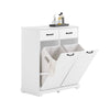 SoBuy BZR208-W Dulap de baie cu coș de rufe – Dulap de baie alb cu 2 coșuri detașabile și sertare, Dulap de depozitare din lemn pentru spălătorie, 79,5x38x90cm