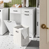 SoBuy BZR208-W Dulap de baie cu coș de rufe – Dulap de baie alb cu 2 coșuri detașabile și sertare, Dulap de depozitare din lemn pentru spălătorie, 79,5x38x90cm