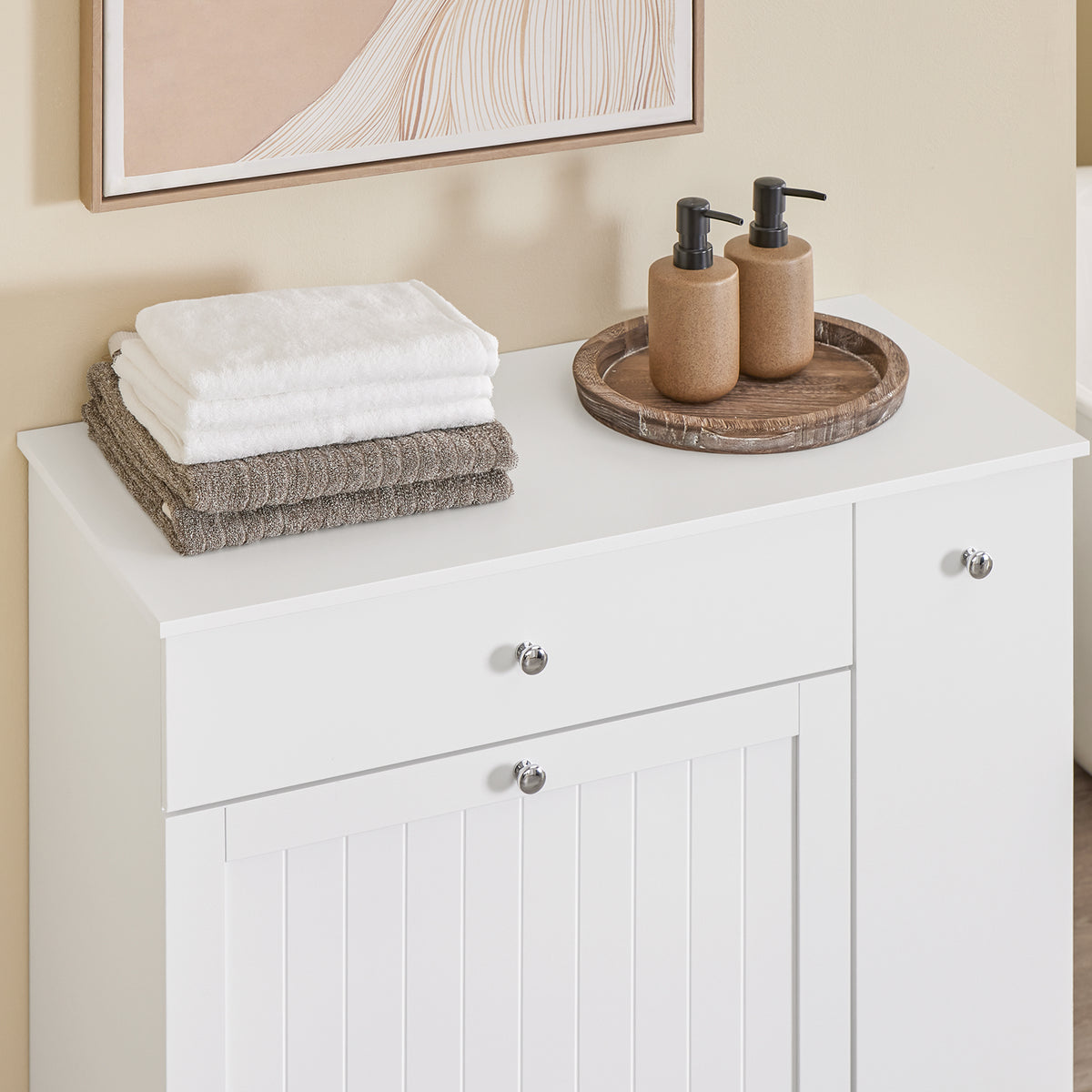 SoBuy BZR214-W Dulap de Baie cu Coș de Rufe, Coloană de Depozitare cu 1 Sertar și Compartiment Glisant, Dulap de Baie Impermeabil 78x38x90cm, Ideal pentru WC, Chiuvetă, Toaletă