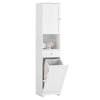 SoBuy BZR216-W Colonne de Salle de Bain avec Panier à Linge 45 L, Tiroir, Étagère Réglable et Porte Réversible – Charge 34 kg – 40×38×180 cm, Blanc