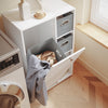 SoBuy BZR218-W Meuble Salle de Bain avec Panier à Linge - Armoire de Rangement avec 2 Paniers en Tissu Colonne Salle de Bain Gain de Place Meuble Linge Sale Blanc pour Buanderie