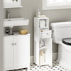 SoBuy BZR219-W Dulap de baie 20 x 20 cm, Dulap îngust pentru toaletă cu suport pentru hârtie igienică și ușă reversibilă, Depozitare compactă pentru toaletă cu sertar și raft reglabil