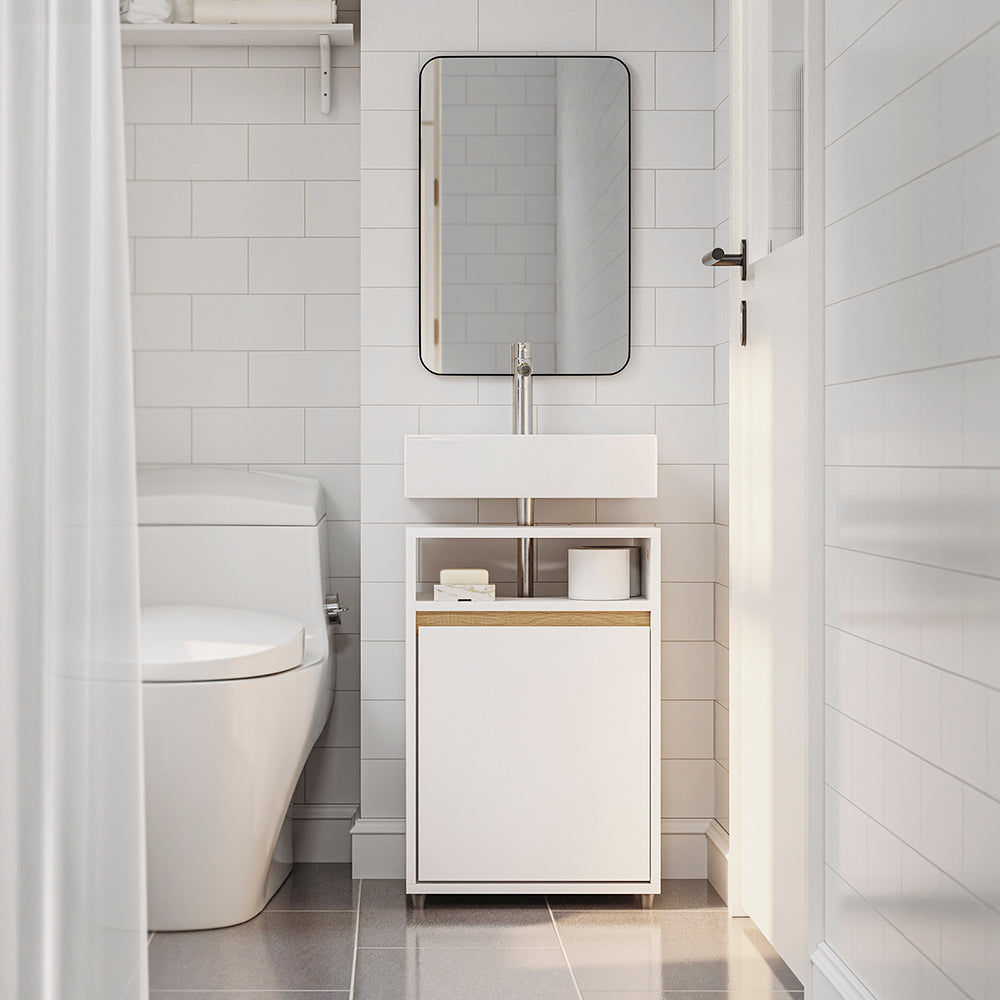 SoBuy BZR222-W Meuble Sous Lavabo Étroit – Découpe en U, 40 × 30 × 60 cm, Niche Ouverte, Blanc et Bois