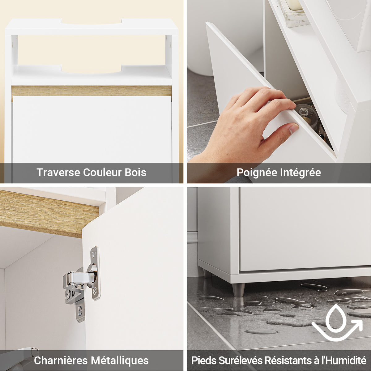 SoBuy BZR196-BR Mască suspendată pentru chiuvetă, din lemn închis la culoare, cu lavoar ceramic, ușă cu închidere soft-close fără mâner, raft, 15 kg – 40x22x56 cm