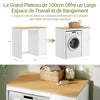 SoBuy BZR223-WN Meuble au-dessus du Lave-Linge 100×60×95 cm – Étendoir Coulissant, Panier à Linge, Sans Panneau Arrière, Blanc et Naturel
