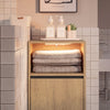 SoBuy BZR236-E-N Meuble de Salle de Bain avec Panier à Linge Basculant – Placard Étroit Gain de Place avec Éclairage LED à Détecteur, Effet Chêne Clair – 40×30×90 cm, Charge 30 kg
