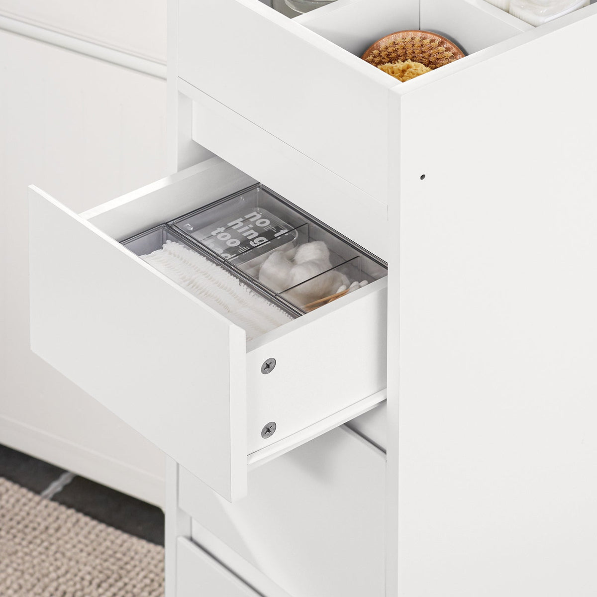 SoBuy BZR29-W Meuble Salle de Bain Petit Espace 30 cm – 3 Tiroirs et Porte-Serviettes Réversible, Blanc