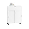 SoBuy BZR31-W Dulap de baie îngust cu roți – Mobilier de baie cu uși glisante – Dulap lateral versatil pentru spații mici, 52 x 68 x 17 cm, Alb