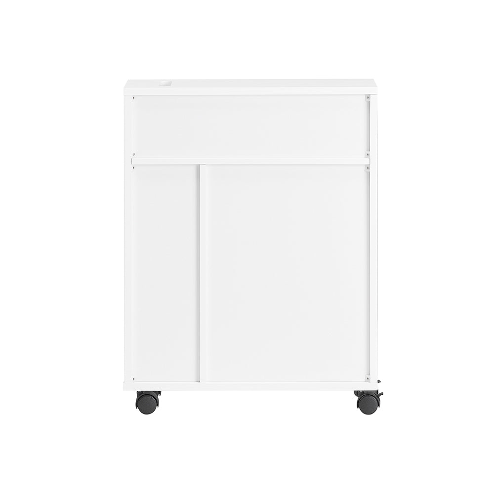 SoBuy BZR31-W Dulap de baie îngust cu roți – Mobilier de baie cu uși glisante – Dulap lateral versatil pentru spații mici, 52 x 68 x 17 cm, Alb
