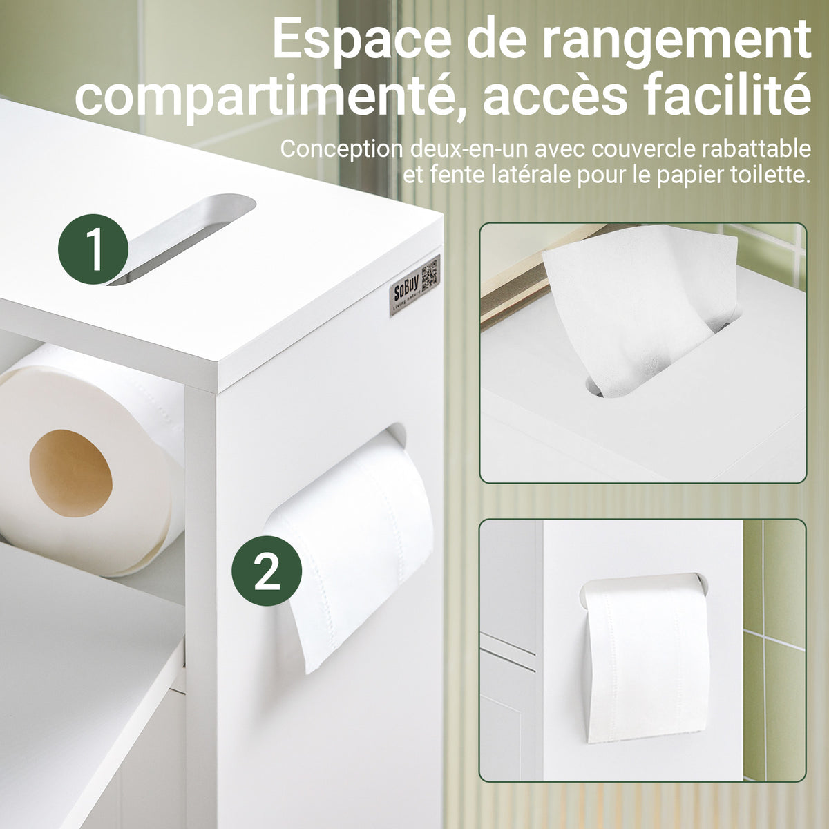 SoBuy BZR31-W Dulap de baie îngust cu roți – Mobilier de baie cu uși glisante – Dulap lateral versatil pentru spații mici, 52 x 68 x 17 cm, Alb