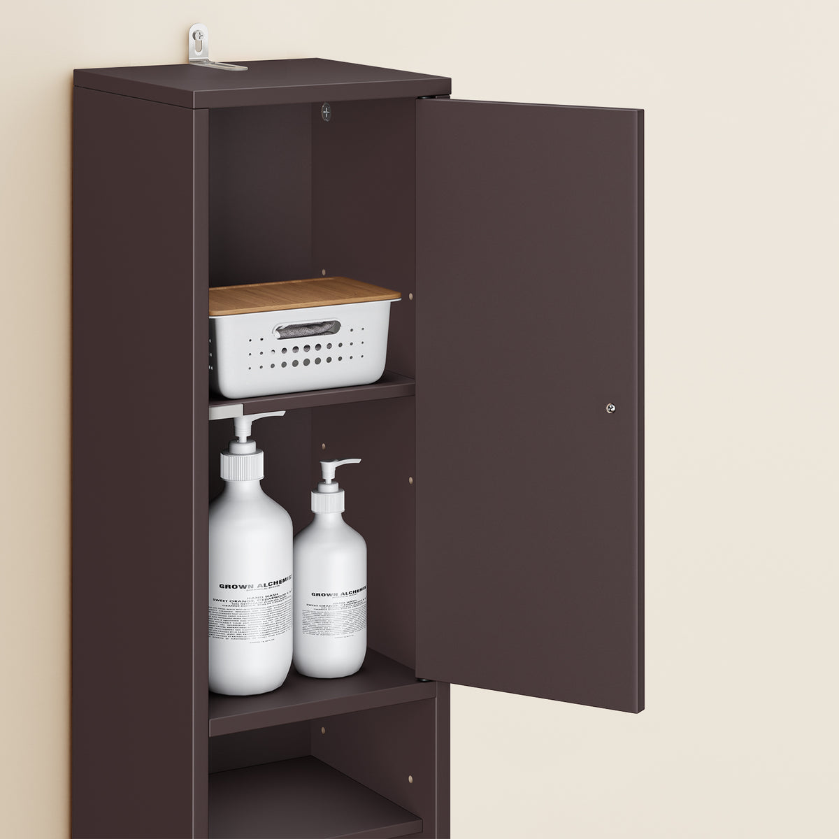 SoBuy BZR34-II-BR Dulap de baie ultra-îngust, maro, 20x20cm, 1 sertar, 2 uși, 5 compartimente, rafturi reglabile, rezistent la umiditate, 25kg – 20x20x180 cm