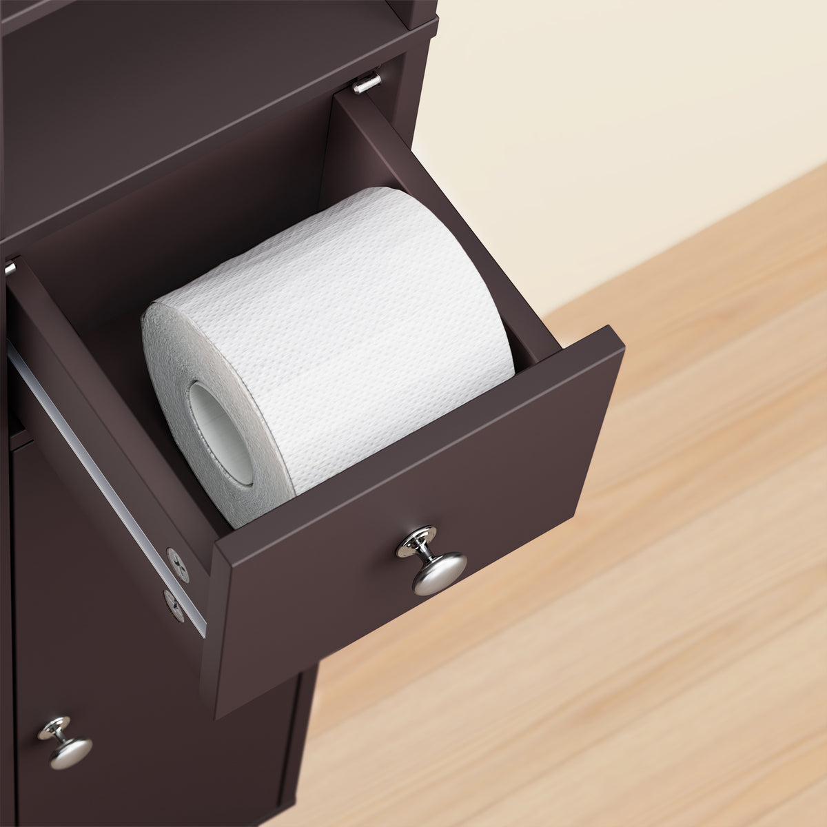 SoBuy BZR34-II-BR Dulap de baie ultra-îngust, maro, 20x20cm, 1 sertar, 2 uși, 5 compartimente, rafturi reglabile, rezistent la umiditate, 25kg – 20x20x180 cm