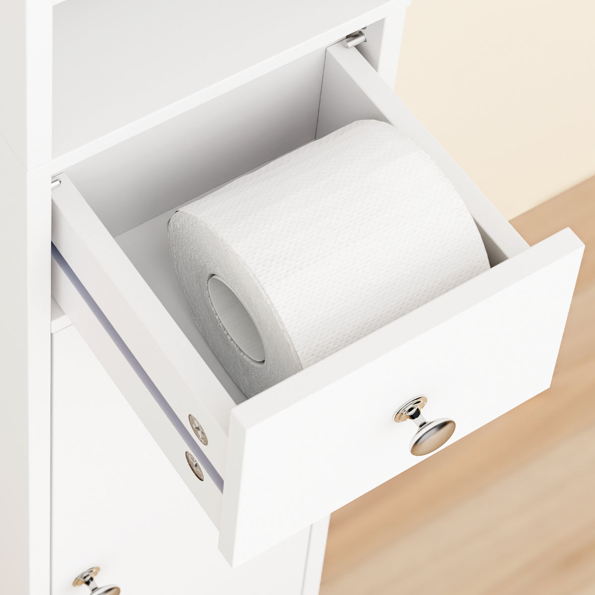 SoBuy BZR34-II-W Coloană de baie 20 cm - Dulap de depozitare îngust cu sertar și rafturi reglabile - Dulap de baie compact pentru WC, spații mici, MDF, Alb, 20x20x180cm