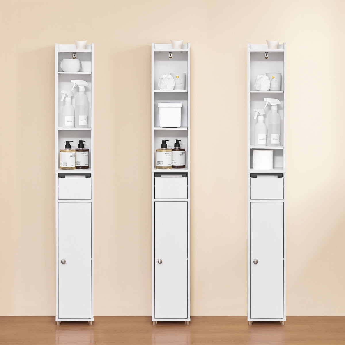 SoBuy BZR34-K-W Dulap de Baie Coloană de Depozitare Mobilier Înalt, Îngust, cu Ușă și Sertar, Rezistent la Umiditate - Depozitare Compactă pentru Toaletă și WC 20x20x145cm