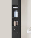 SoBuy BZR34-SCH Dulap coloană de baie 20 cm - Dulap de depozitare îngust cu sertar și rafturi reglabile - Dulap de baie compact pentru WC, spații mici - Negru, MDF, 20x20x180cm